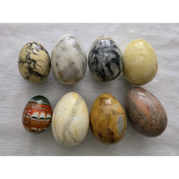 Vintage Lot of 8 Marble Alabaster Onyx Stone Eggs - Picture 1 of 9